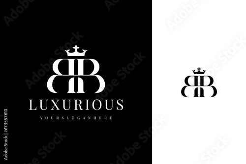 elegant simple minimal luxury serif font alphabet double letter b monogram logo design with crown