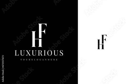 elegant simple minimal luxury serif font alphabet letter h f monogram logo design