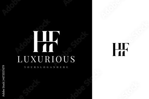 elegant simple minimal luxury serif font alphabet letter h f monogram logo design