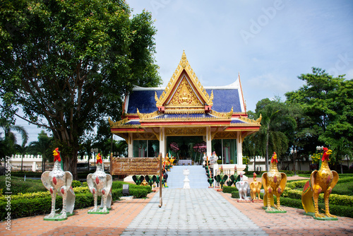 Statues of King Naresuan Great or Somdet Phra Naresuan Maharat and King Taksin monuments and King Rama V Chulalongkorn for thai people visit respect praying on October 31, 2023 in Ang Thong, Thailand photo