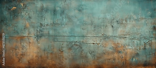 Texture of an aged metal plate with a greenish hue showcasing a rusty appearance photo