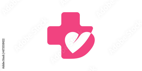 health logo design with a combination of plus and heart.