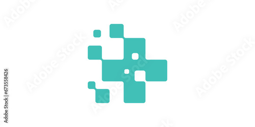 medical tech logo design with plus and pixel icons.