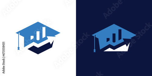 logo design combining the shape of a graduation cap with financial graphics.