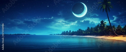 Ramadan concept - Crescent moon over the tropical sea at night "Elements of this image furnished
