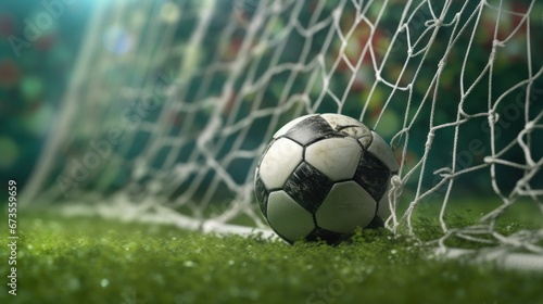 soccer ball in goal net © Asman
