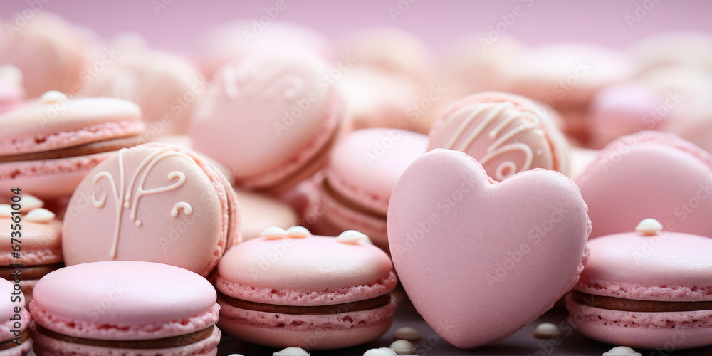 Obraz premium pink macaroon on a white plate