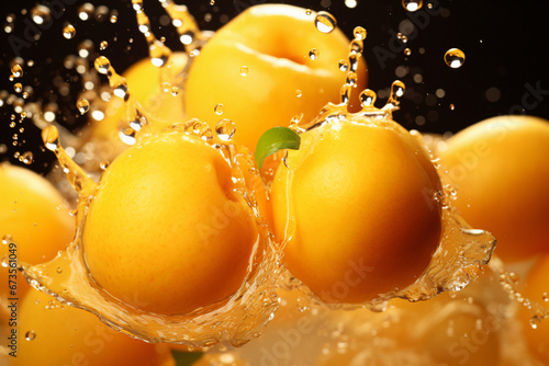 ripe apricot fruits with splashes of water