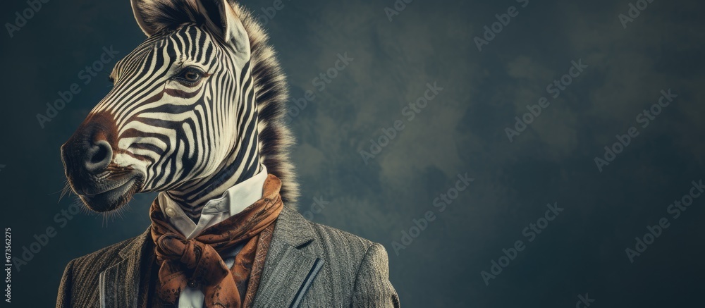 Vintage style graphic concept depicting animals dressed in clothing including a zebra and deer - obrazy, fototapety, plakaty 