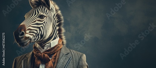 Vintage style graphic concept depicting animals dressed in clothing including a zebra and deer photo