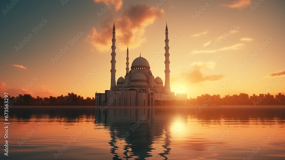Sharjah New Mosque Largest mosque in Dubai, traditional Islamic architecture Design, famous travel and Tourist spot in Middle East, Ramadan Kareem image, Beautiful mosque image during sunset