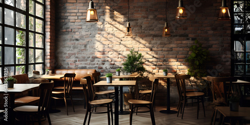 Dine in Style  Rustic Restaurant with Brick Wall and Vintage Decor AI Generative 