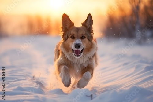 雪に中を走る犬 © CrioStudio