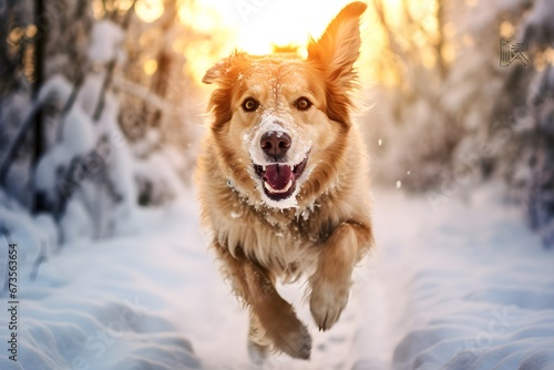 雪に中を走る犬 © CrioStudio