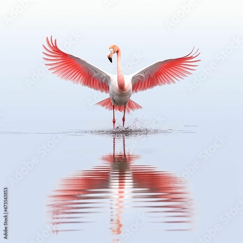 AI generated illustration of a pink flamingo in a lake