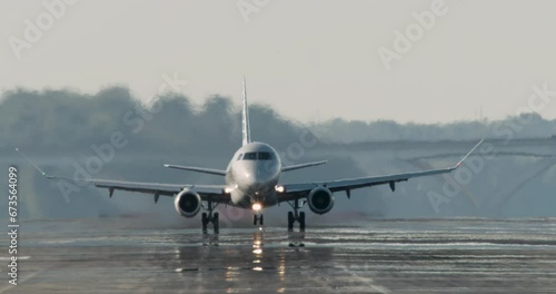 Commercial Jet Takes Off Over Camera With Landing Gear Retracting