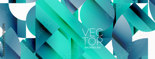 Abstract masterpiece formed by delicate interplay of circles, squares, and triangles. Geometric elements converge in harmonious chaos, evoking sense of modern creativity. Symphony of shapes