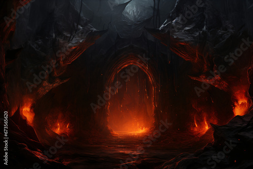 Fényképezés A dark cave with a passage to hell