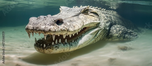 The Western Pacific region of Micronesia specifically the Rock Islands in Palau is home to the Crocodylus porosus a species of crocodile that thrives in saltwater environments photo