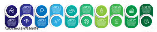 Business Infographic Design Template. minimum Timeline design with 10 steps,
marketing options and icons. Vector linear infographic with ten circle connected elements.
great for your presentation