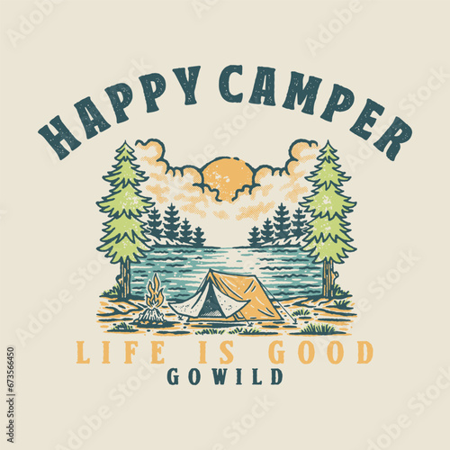 Classic lake camping logo