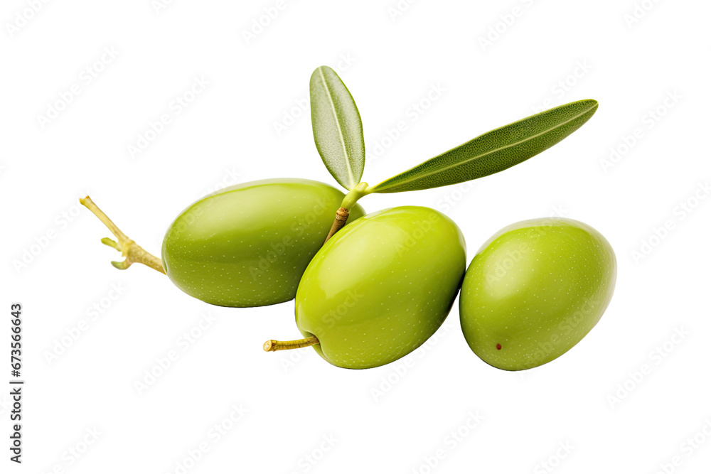 Olive branch with two delicious green olives, isolated on white background Olive branch with two delicious green olives, isolated on white background