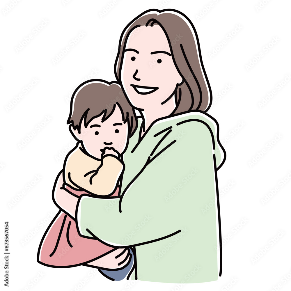 子供を抱っこするママ 子供を抱っこするママ