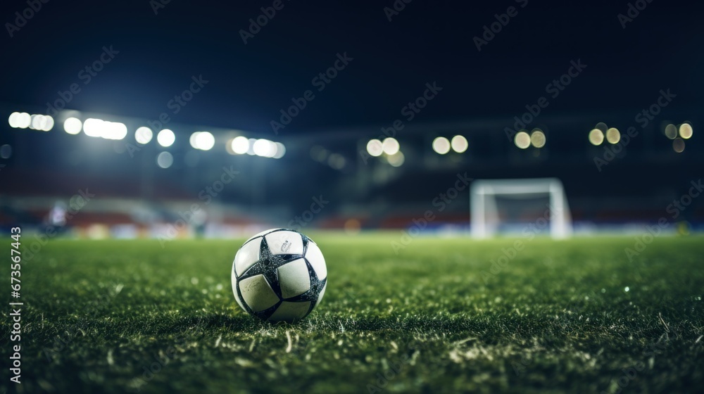 Naklejka premium soccer ball in football ground