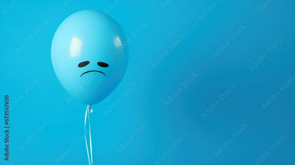blue balloon depressed on a blue background blue balloon depressed on a blue background