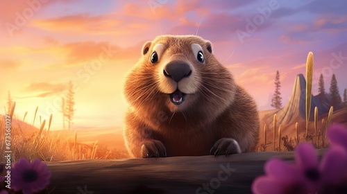 A banner featuring a cheerful animated groundhog photo
