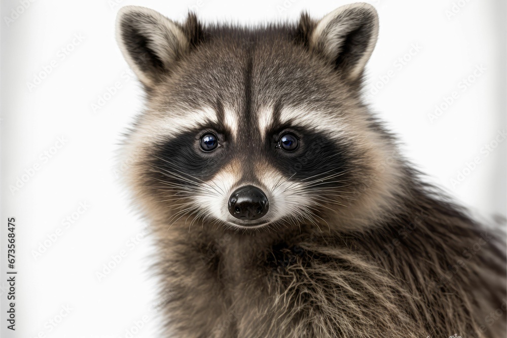 AI generated illustration of a raccoon in its natural habitat stands on a white background