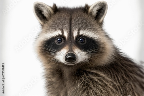 AI generated illustration of a raccoon in its natural habitat stands on a white background