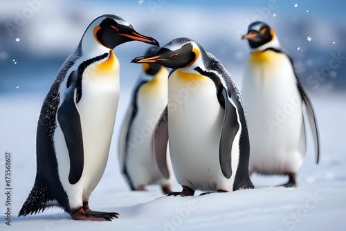 Group of penguins is on winter snowy land © Sanjay