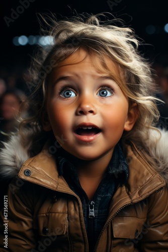  Young rodeo fan with wide eyes, experiencing the excitement from the stands, Generative AI