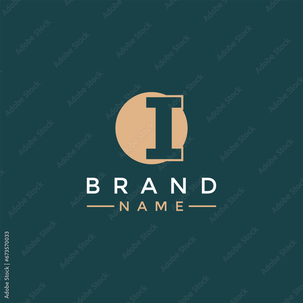 Obraz premium This captivating flat logo features the letter I against a serene backdrop of a shimmering moon