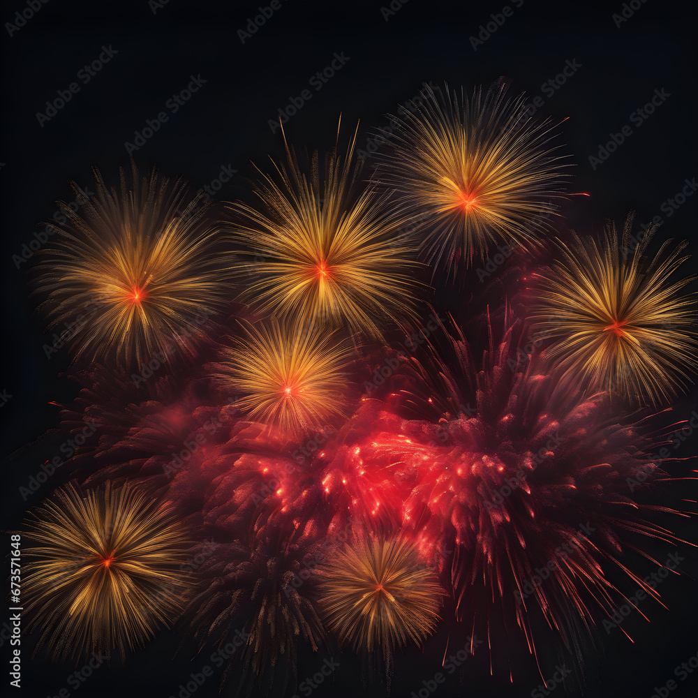 Red and gold fireworks in the night sky