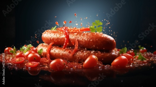 AI generated illustration of a hot dog with ketchup on a dark background