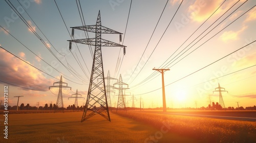 A Main power plants and power generators High voltage poles in power plants Energy and energy saving concepts.