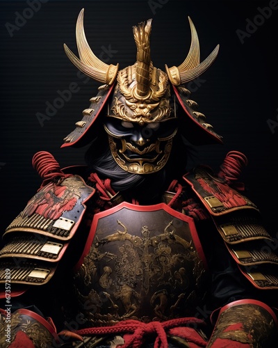 Studio photo japanese samurai armor suite with mask