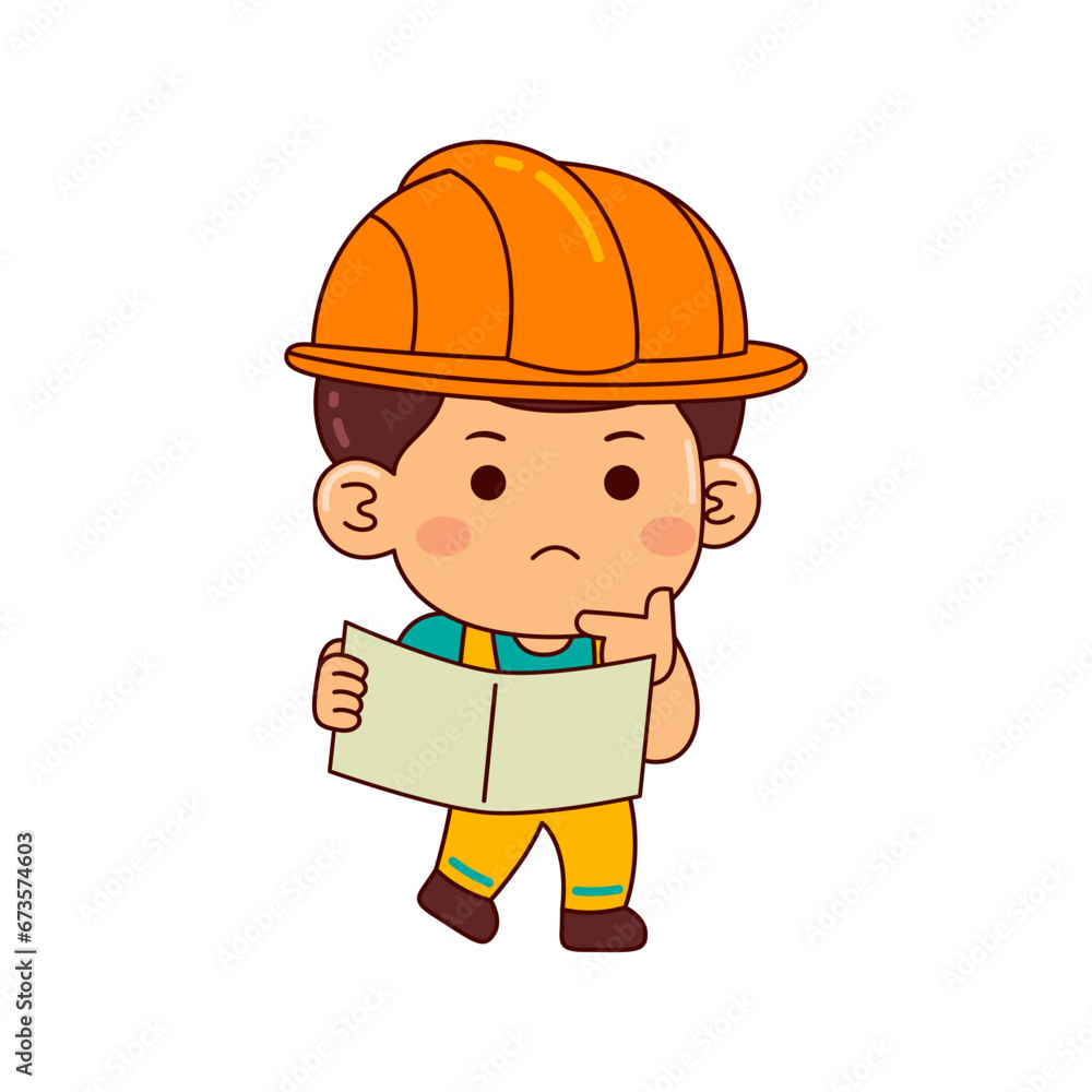 cute builder boy cartoon character vector illustration