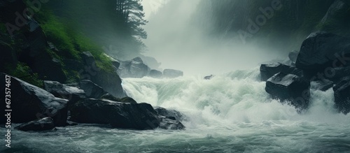 A river rushing with force captured in a stationary image