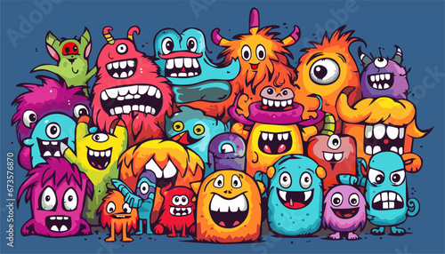 Happy Colorful Monster. Vector Art Illustration