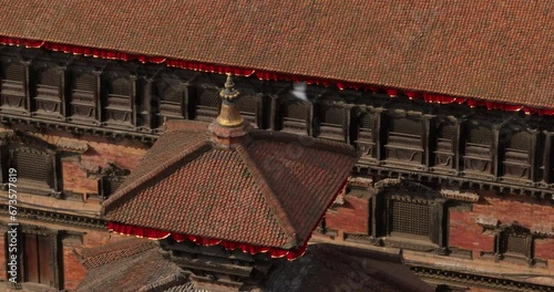 55 windows palace in Bhaktapur Durbar Square Pagoda Style Temple UNESCO world heritage site, architectural significance, wind blowing, cultural diversity, Drone shot 4K