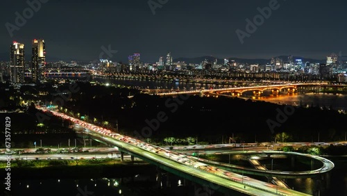Wallpaper Mural Seoul Cityscape Night Timelapse with Busy Car Traffic - Eungbong Mountain Torontodigital.ca
