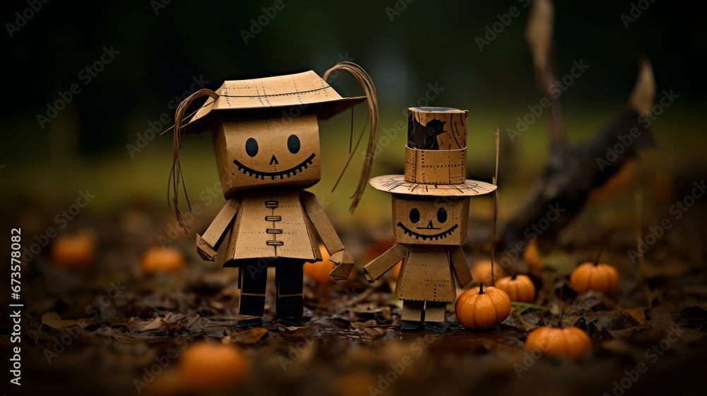 AI generated illustration of paper cut-out figures for Halloween with a dark background