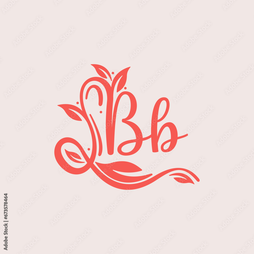 Nature Letter BB logo. Orange vector logo design botanical floral leaf with initial letter logo icon for nature business.