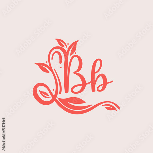 Nature Letter BB logo. Orange vector logo design botanical floral leaf with initial letter logo icon for nature business.