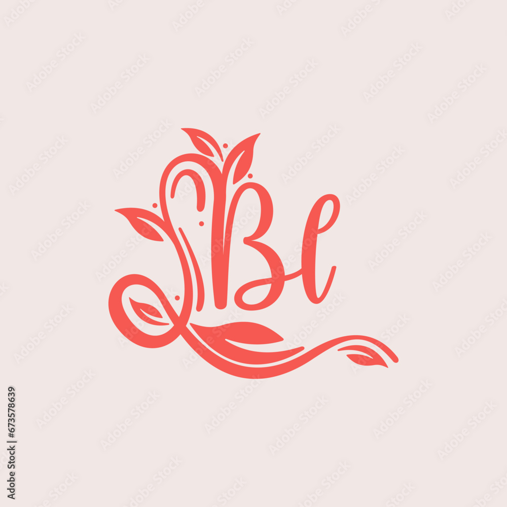 Nature Letter BL logo. Orange vector logo design botanical floral leaf with initial letter logo icon for nature business. Nature Letter BL logo. Orange vector logo design botanical floral leaf with initial letter logo icon for nature business.