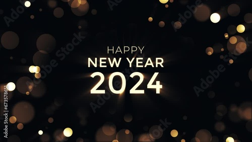 Happy new year 2024 animation with golden shiny light effect and luxury bokeh background