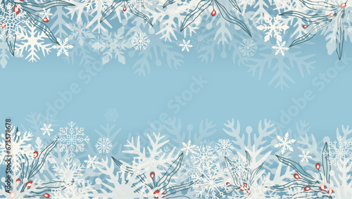 Winter background with snowflakes and Berries
